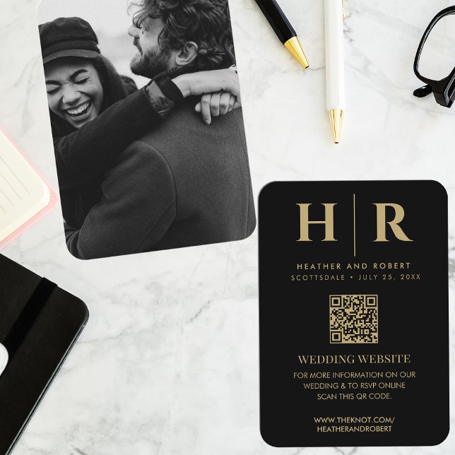 Carte D'accompagnement Mariage Monogram Mariée Groom Photo QR Code RSVP (Créateur téléchargé)