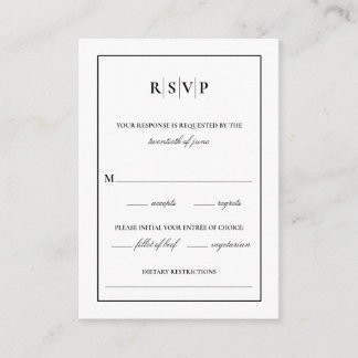 Carte D'accompagnement Mariage monogramme classique RSVP