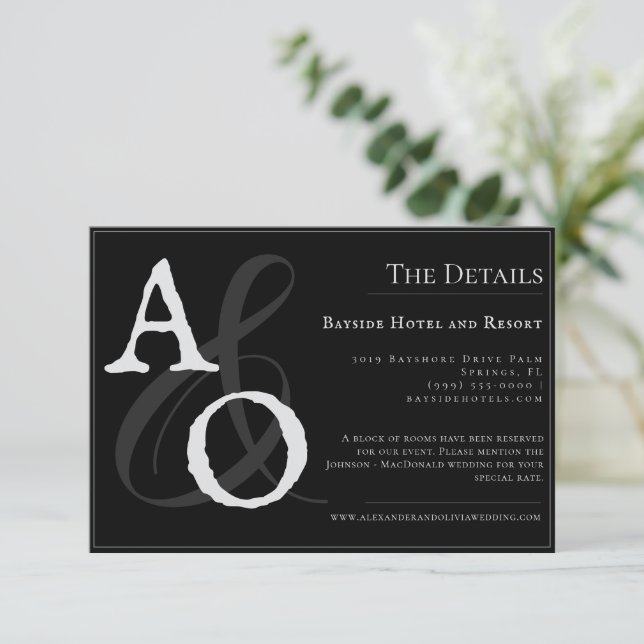 Carte D'accompagnement Mariage Monogramme minimaliste noir (Debout devant)