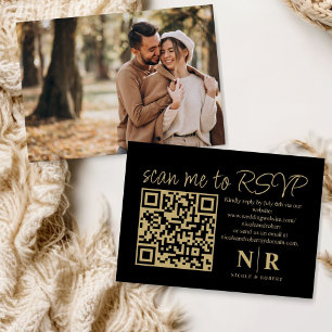 Carte D'accompagnement Mariage Monogramme QR Code RSVP Avec Élégant Photo