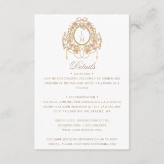 Carte D'accompagnement Mariage Monogramme Rose Rococo Français