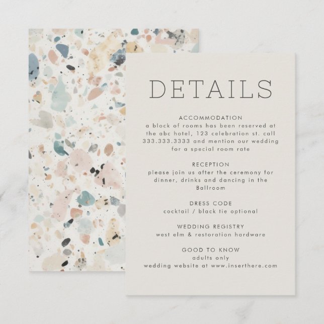 Carte D'accompagnement Mariage Motif moderne Pastel Terrazzo (Devant / Derrière)
