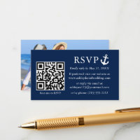 Mariage Nautical Navy Blue Ancre RSVP QR Photo