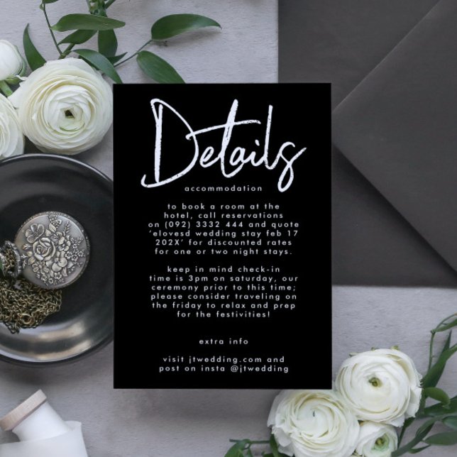 Carte D'accompagnement Mariage noir élégant et moderne Editable Premium (Créateur téléchargé)