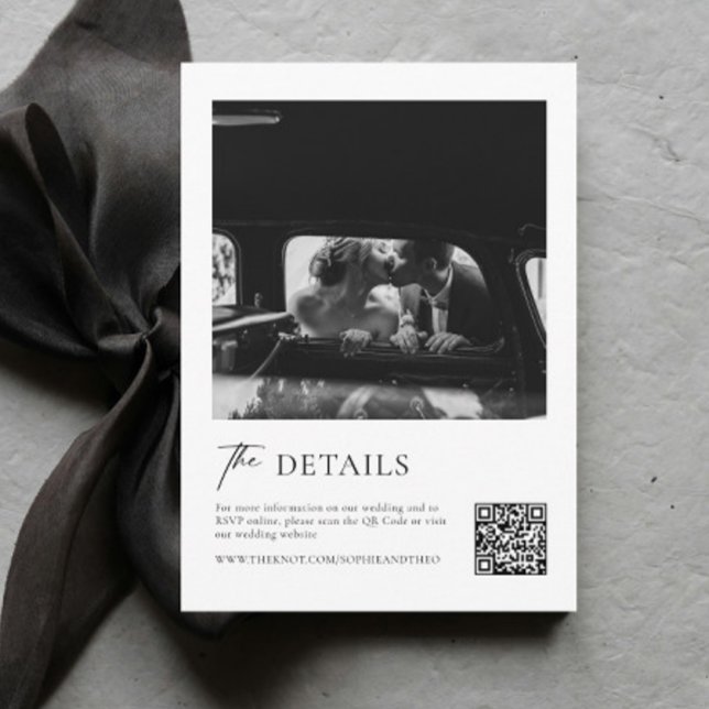 Carte D'accompagnement Mariage noir et blanc classique Détails Qr Code (Créateur téléchargé)