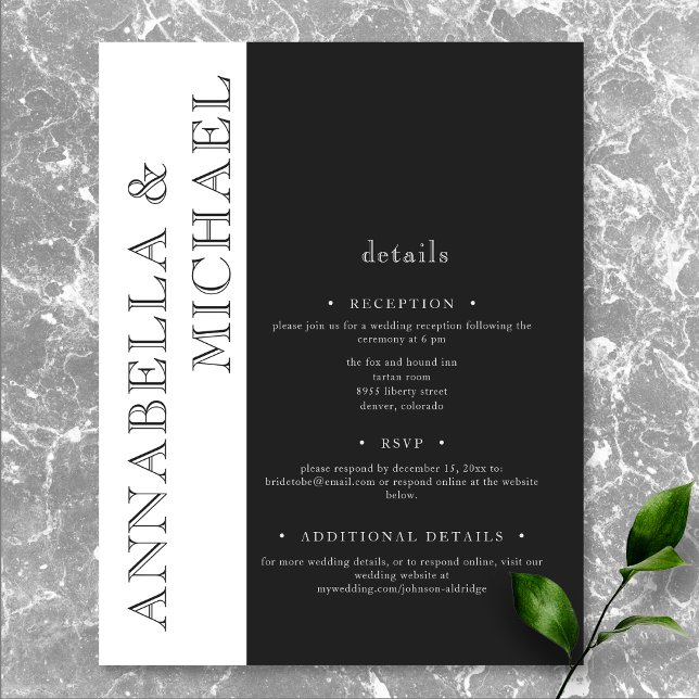 Carte D'accompagnement Mariage noir et blanc de typographie moderne (Modern Typography Black White Wedding Enclosure Card)