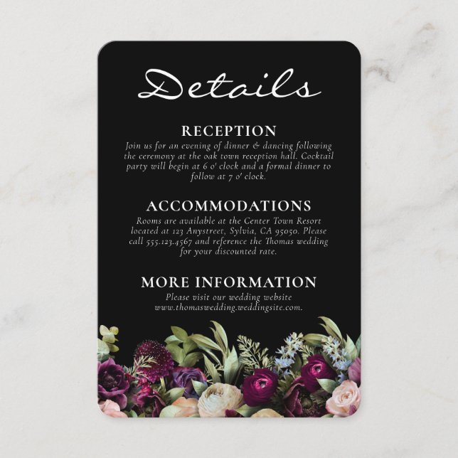 Carte D'accompagnement Mariage noir foncé romantique (Devant)
