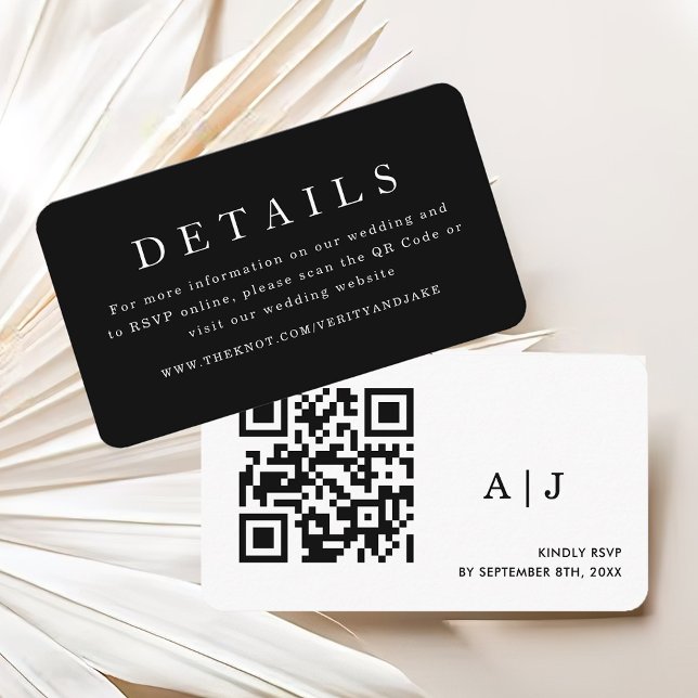Carte D'accompagnement Mariage noir moderne détails Qr Code (Créateur téléchargé)
