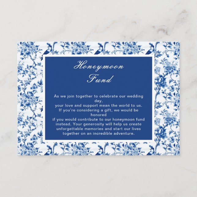 Carte D'accompagnement Mariage Oiseaux Bleus et Fleurs de Chinoiserie (Devant)