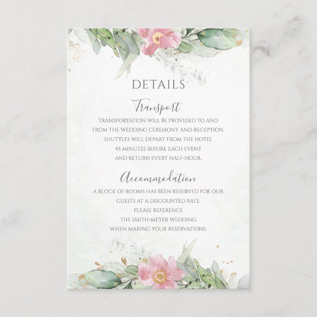 Carte D'accompagnement Mariage or rose rose floral bleu Eucalyptus vert (Devant)