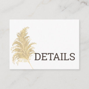 Carte D'accompagnement Mariage Pampas Tan Grass Sur Blanc Détails Info