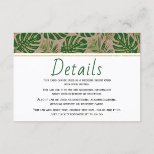Carte D'accompagnement Mariage papier feuille tropical