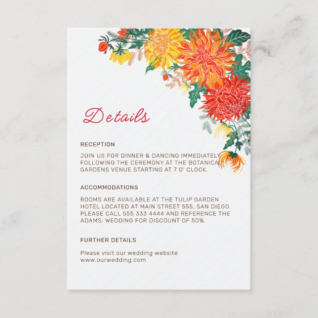 Carte D'accompagnement Mariage Pastel Orange Yellow Spring Dahlia Fleurs (Devant)