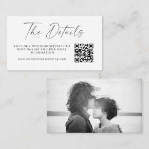 Carte D'accompagnement Mariage photo noir blanc simple Code QR