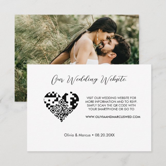 Carte D'accompagnement Mariage photo personnalisé coeur du site web code  (Devant / Derrière)