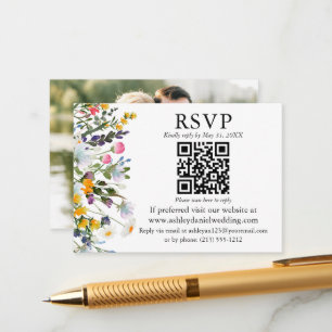 Carte D'accompagnement Mariage photo QR RSVP Fleurs sauvages d'aquarelle