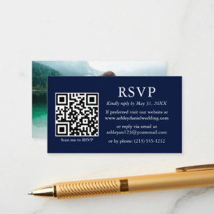 Carte D'accompagnement Mariage photo simple minimaliste QR Blue RSVP