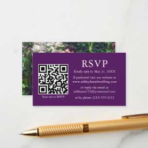 Carte D'accompagnement Mariage photo simple minimaliste QR Purple RSVP