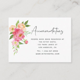 Carte D'accompagnement Mariage Printemps Aquarelle Peonies Hébergements