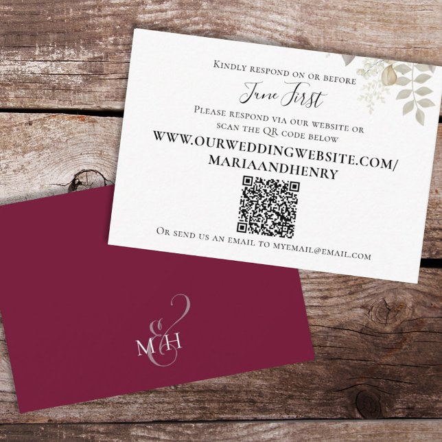 Carte D'accompagnement Mariage QR Code Élégant Burgundy Foliage (Créateur téléchargé)