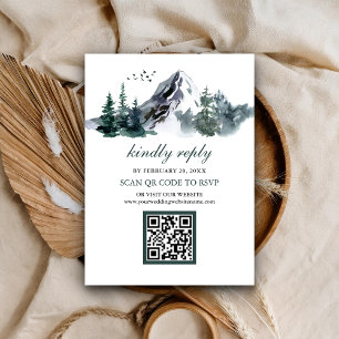 Carte D'accompagnement Mariage QR Code RSVP Hiver Forêt Montagne Rustique