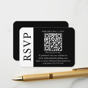 Carte D'accompagnement Mariage QR moderne noir et blanc RSVP