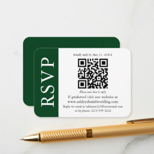 Carte D'accompagnement Mariage QR moderne RSVP vert et blanc