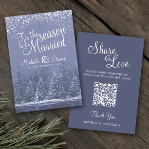 Carte D'accompagnement Mariage QR partage amour mariage hiver bleu neige