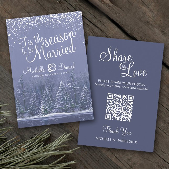 Carte D'accompagnement Mariage QR partage amour mariage hiver bleu neige (Créateur téléchargé)