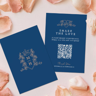 Carte D'accompagnement Mariage QR partage coeur amour monographie bleu