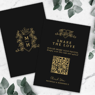 Carte D'accompagnement Mariage QR partage photo amour coeur couronne mono