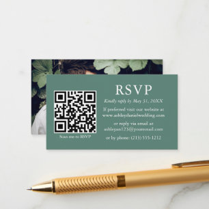 Carte D'accompagnement Mariage QR Photo Eucalyptus Green RSVP