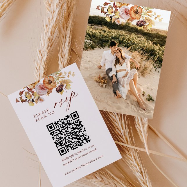 Carte D'accompagnement Mariage QR Rustic Fall Photo RSVP (Créateur téléchargé)