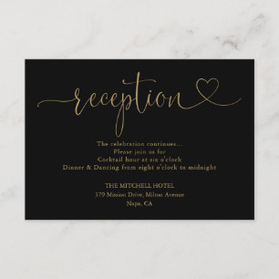Carte D'accompagnement Mariage Réception Black And Gold Heart Script