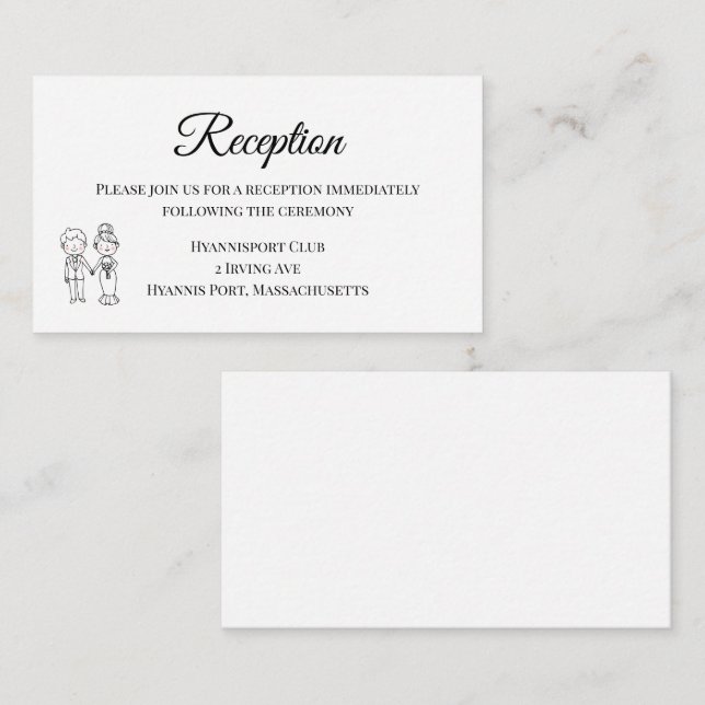 Carte D'accompagnement Mariage Réception Mariée Beau Marié Noir et Blanc (Devant / Derrière)