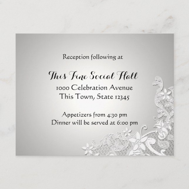 Carte D'accompagnement Mariage Réception Vintage Blanc Broderie Argent (Devant)