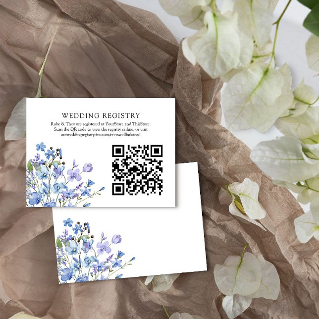 Carte D'accompagnement Mariage Registre QR Code Périwinkle Fleur sauvage (Wedding Registry enclosure card with qr code from Lilac + Periwinkle Wildflower Wedding Collection
)