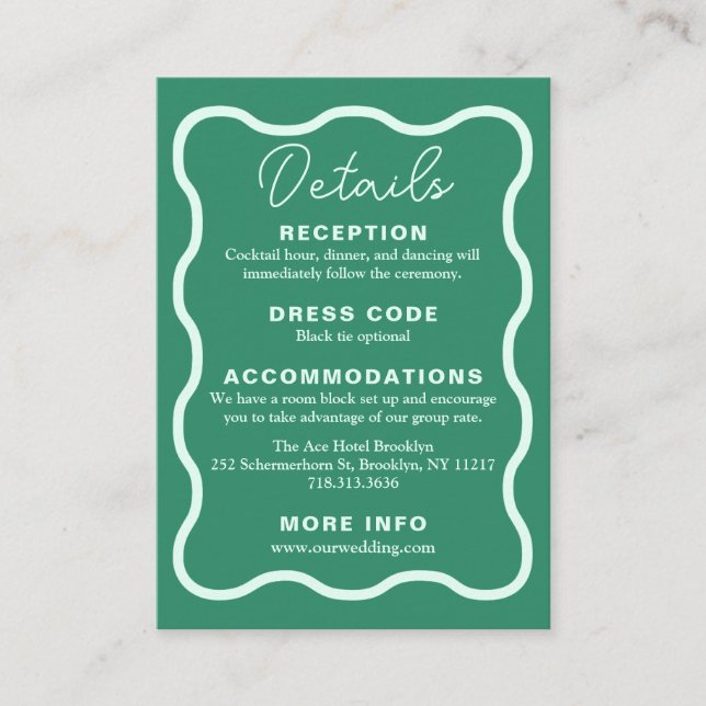 Carte D'accompagnement Mariage rétro Mint Wavy (Devant)