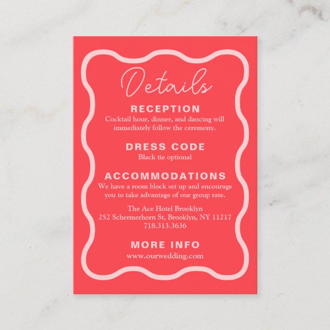 Carte D'accompagnement Mariage rétro rose (Devant)