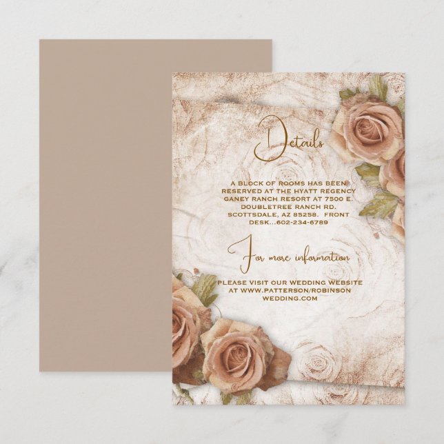 Carte D'accompagnement Mariage Rose de couleur douce (Devant / Derrière)
