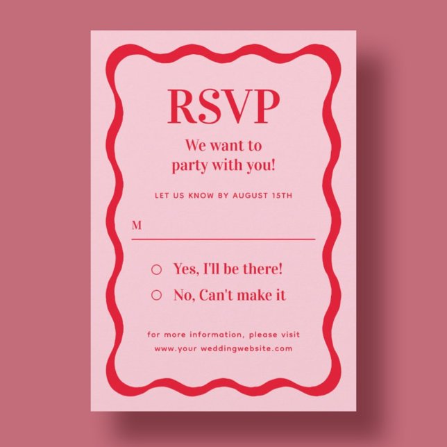 Carte D'accompagnement Mariage rose et rouge rétro Vague RSVP (Créateur téléchargé)