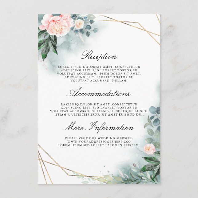 Carte D'accompagnement Mariage rose Floral Détails Information Invité (Devant)