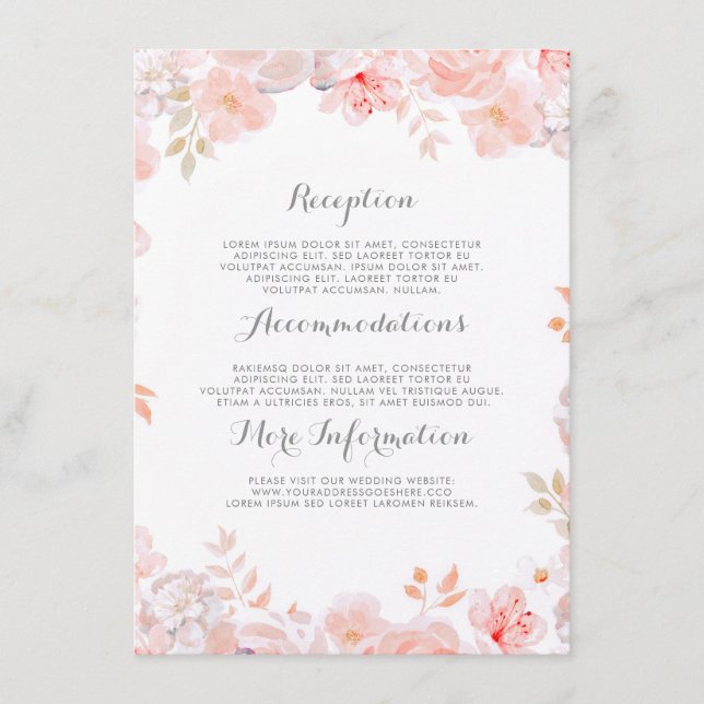 Carte D'accompagnement Mariage rose Floral Information Invité (Devant)