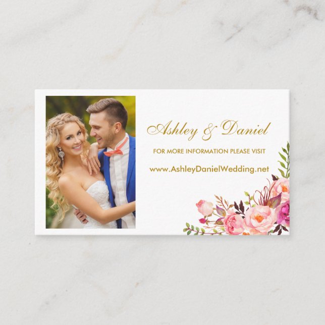 Carte D'accompagnement Mariage Rose Floral Photo Site Web Insérer une car (Devant)