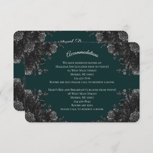 Carte D'accompagnement Mariage Rose noir noir vert foncé (Devant / Derrière)