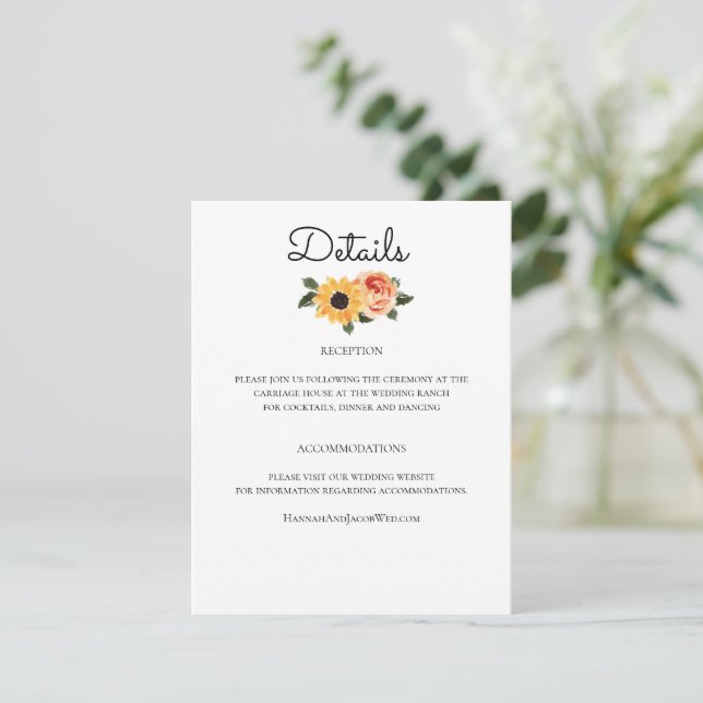 Carte D'accompagnement Mariage Rose Sunflower Fall (Debout devant)