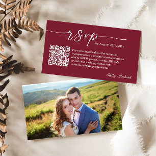 Carte D'accompagnement Mariage rouge Bourgogne RSVP Site web QR Code Phot