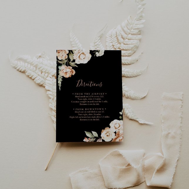 Carte D'accompagnement Mariage Royal Floral Noir Directions (Créateur téléchargé)