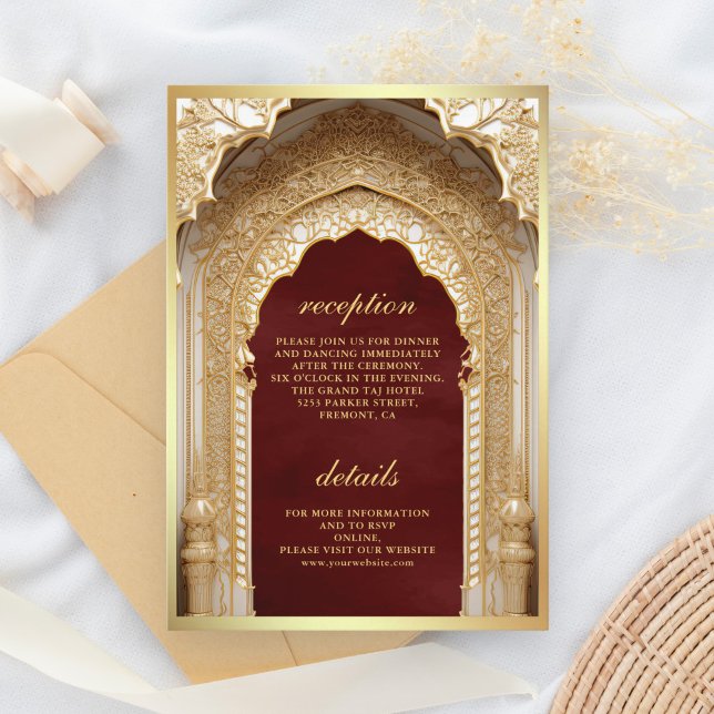 Carte D'accompagnement Mariage Royal Gold Arch Maroon (Créateur téléchargé)