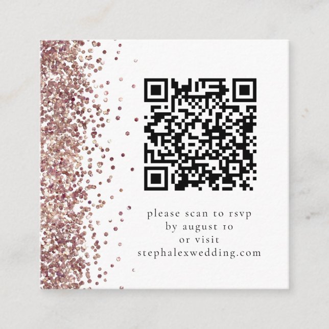 Carte D'accompagnement Mariage RSVP code QR pailleté or rose (Devant)